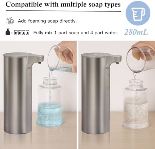 Automatic Foaming Soap Dispenser, Rechargeable Touchless Foam Hand Soap Dispenser for Bathroom, Stainless Steel Soap Pump for Kitchen, Water-Resistant, Xmas Gift 9oz - Image 4