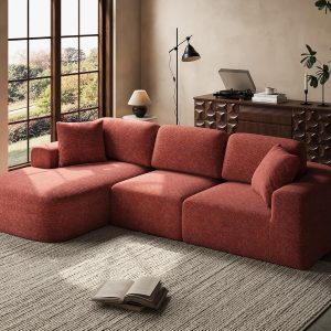 Dowinx 107'' Modular Sectional Sofa Couch with Chaise, No Assembly Required, Modern Woven-Textured Upholstery, Convertible L-Shaped Design for Living Room – Rust Brown