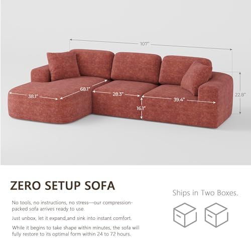 Dowinx 107'' Modular Sectional Sofa Couch with Chaise, No Assembly Required, Modern Woven-Textured Upholstery, Convertible L-Shaped Design for Living Room – Rust Brown - Image 3