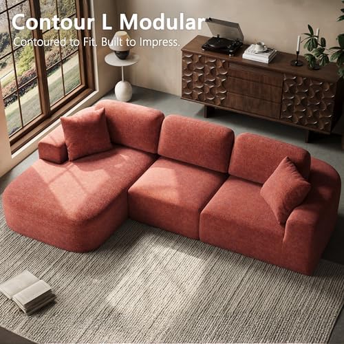 Dowinx 107'' Modular Sectional Sofa Couch with Chaise, No Assembly Required, Modern Woven-Textured Upholstery, Convertible L-Shaped Design for Living Room – Rust Brown - Image 4