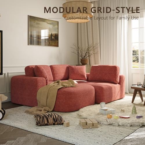 Dowinx 107'' Modular Sectional Sofa Couch with Chaise, No Assembly Required, Modern Woven-Textured Upholstery, Convertible L-Shaped Design for Living Room – Rust Brown - Image 5