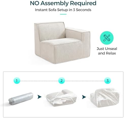 LINSY HOME Modular Sectional Sofa, 134" Boneless Couch L Shaped 4-Seat Sofa with Movable Ottoman, Corduroy Sectional Cloud Couches for Living Room, No Assembly Required, Beige - Image 5