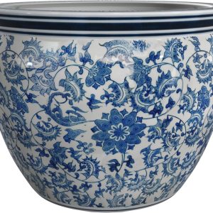 Red Lantern 14" Floral Blue & White Porcelain Fishbowl Planter or Cachepot for Indoor/Outdoor Use in Garden Entryway Living Room Boho Eclectic Modern Contemporary Classic Traditional Style Decor