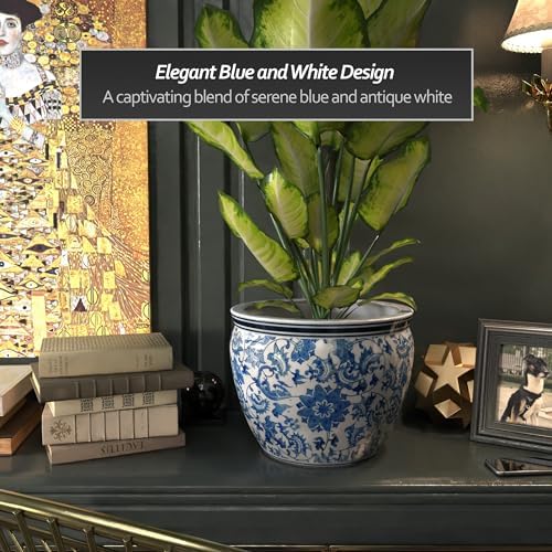 Red Lantern 14" Floral Blue & White Porcelain Fishbowl Planter or Cachepot for Indoor/Outdoor Use in Garden Entryway Living Room Boho Eclectic Modern Contemporary Classic Traditional Style Decor - Image 6