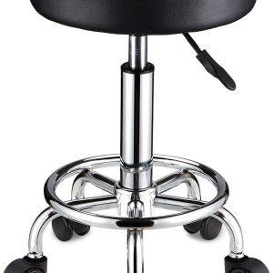 Round Rolling Stool with Wheels Height Adjustable Swivel Stool Chair for Spa Salon Massage Black