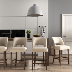 VKNOW Bar Stools Set of 4,Upholstered Counter Height Bar Stools,Modern Counter Stools with Wood Legs for Kitchen Island Dining Room Bar,Beige