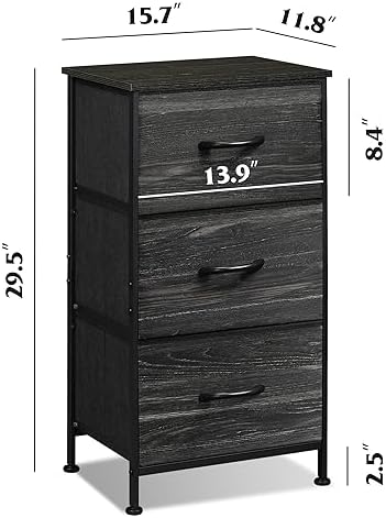 WLIVE Nightstand with 3 Drawers, Fabric Dresser, Organizer Unit, Storage Dresser for Bedroom, Hallway, Entryway, Closets, Steel Frame, Wood Top, Easy Pull Handle, Charcoal Black Wood Grain Print - Image 4