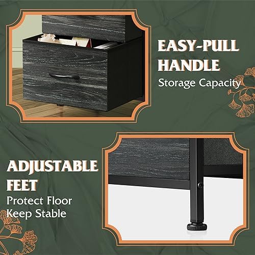 WLIVE Nightstand with 3 Drawers, Fabric Dresser, Organizer Unit, Storage Dresser for Bedroom, Hallway, Entryway, Closets, Steel Frame, Wood Top, Easy Pull Handle, Charcoal Black Wood Grain Print - Image 7